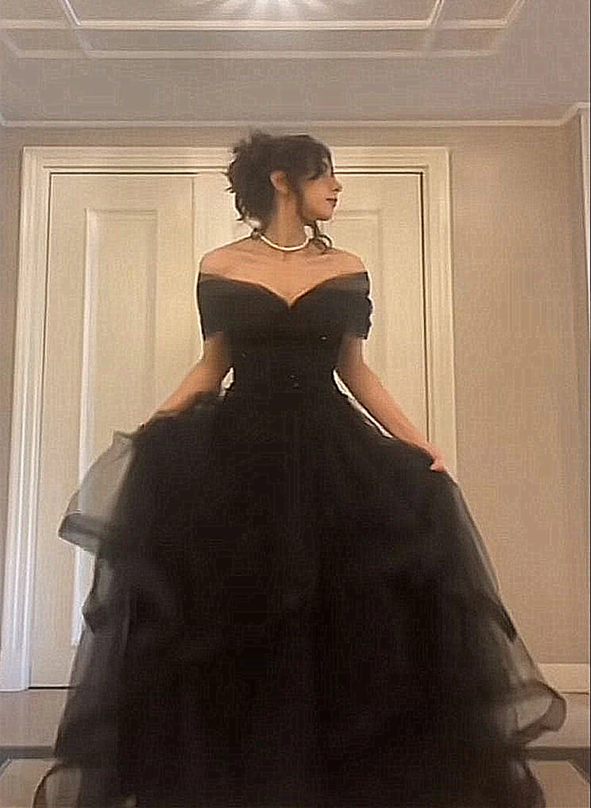 Black Off Shoulder Sweetheart Tulle Prom Dress, Black Tulle A-Line Party Dress fg5045