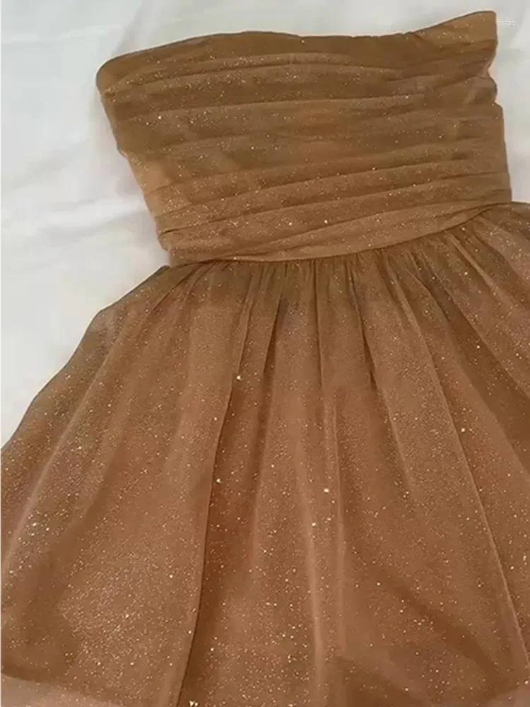 Casual Dresses Back Big Bow Sparkling Mini Dress Women Strapless Zipper Sleeveless Backless A-line Party Sexy Homecoming Dress fg5568