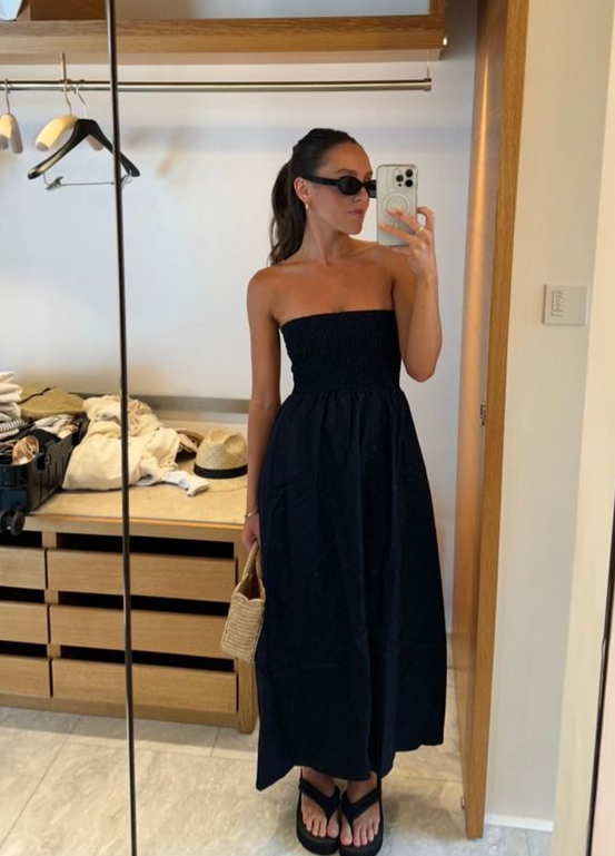 Women Strapless Casual Midi Dress Prom Evening Party Dress fg5827