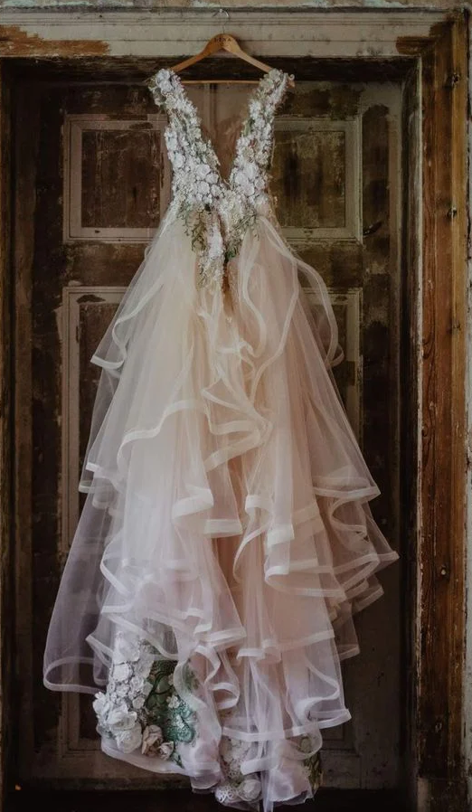 Popular Formal A Line Tulle Bridal Gown Long Prom Dresses fg1694
