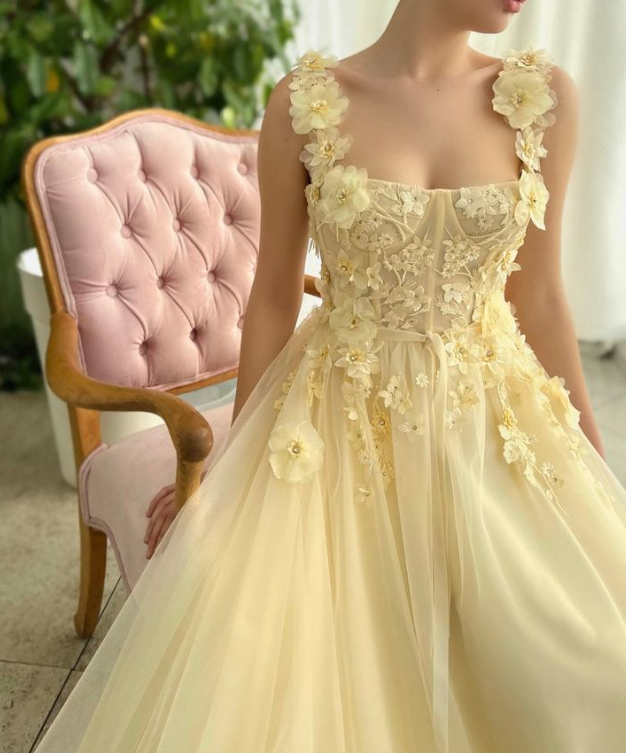 Sleeveless Evening Dress With Flowers A-Line Formal Gown fg4715