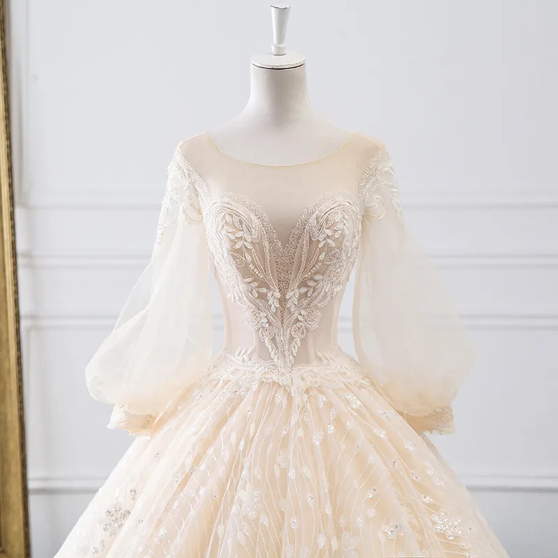 Vintage Long Sleeve Wedding Dresses Sexy Appliques Lace Ball Gown Wedding Dresses fg5419