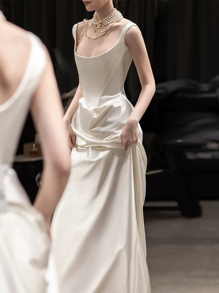 Simple Mermaid White Prom Dresses Wedding Dress fg6083