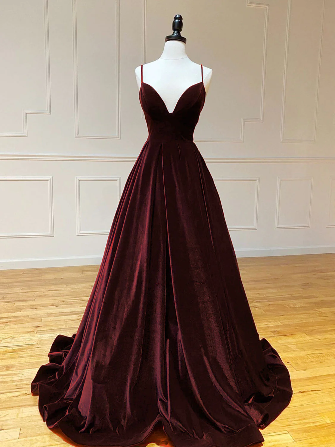A-Line V Neck Velvet Green Long Prom Dresses, Green Velvet Formal Dress fg4435
