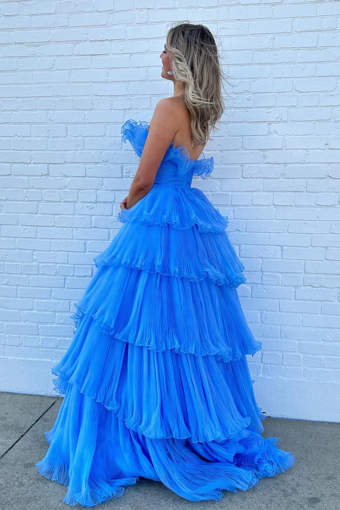 A-line Off-the-Shoulder Pink Ruffle Layers Tulle Long Prom Dress fg3628