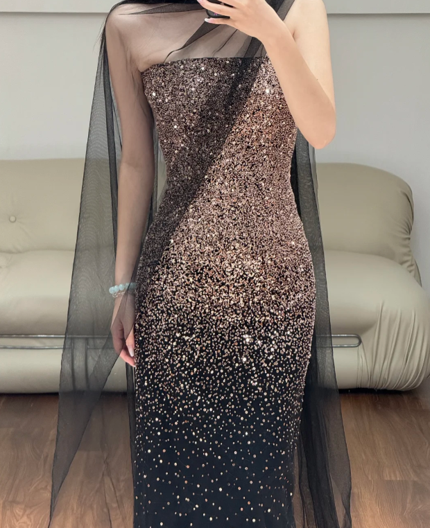 Sequin Black Sexy Prom Party Dress Birthday Outfit Shiny Evening Dress fg8639