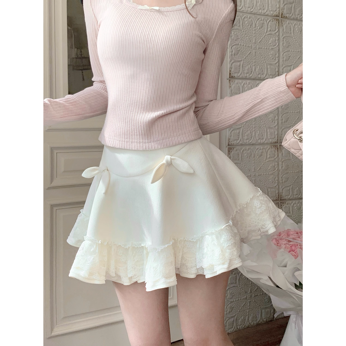 White skirt, super pretty winter A-line skirt A60