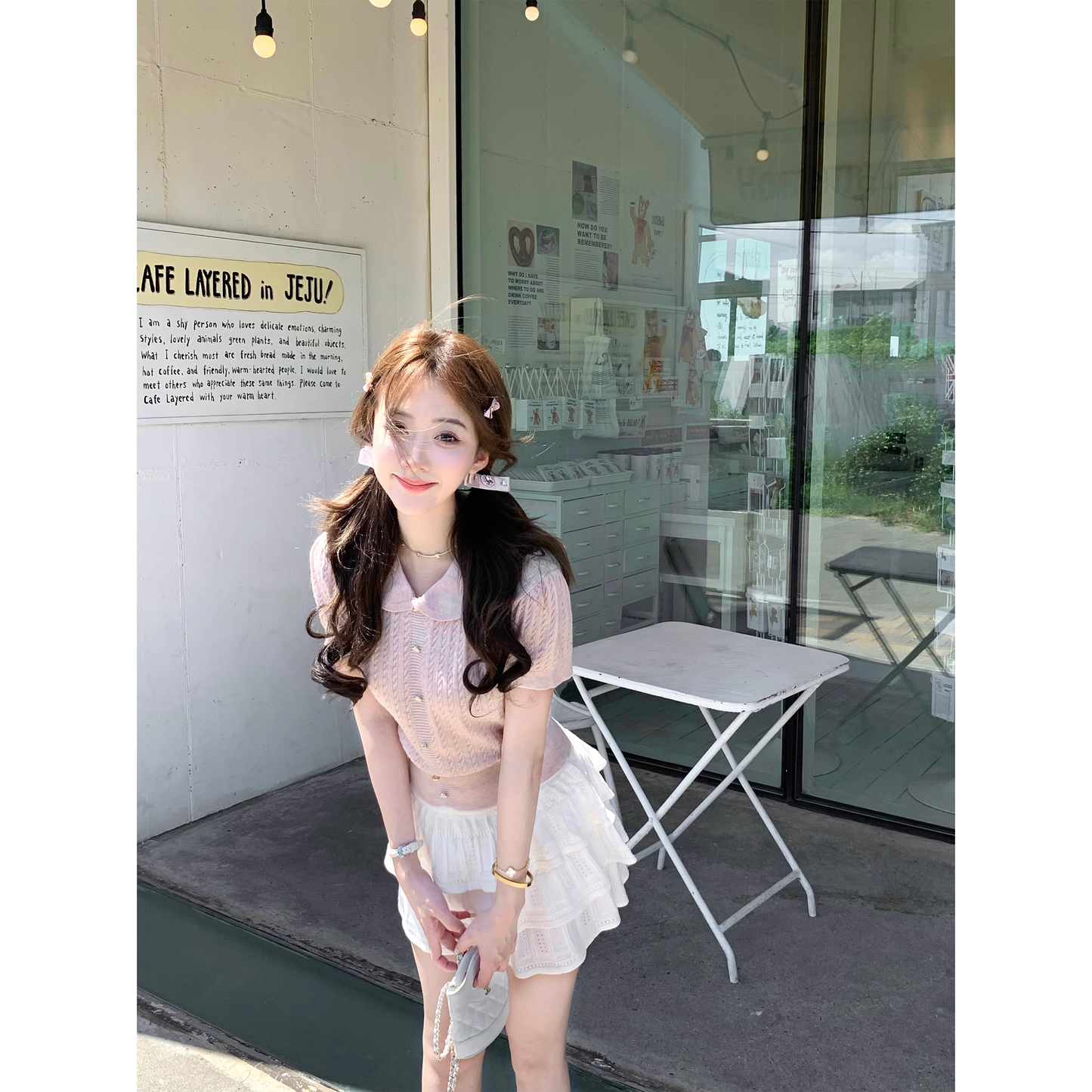 Women's Knitted Peter Pan Collar Short-Sleeved Pullover Top A111