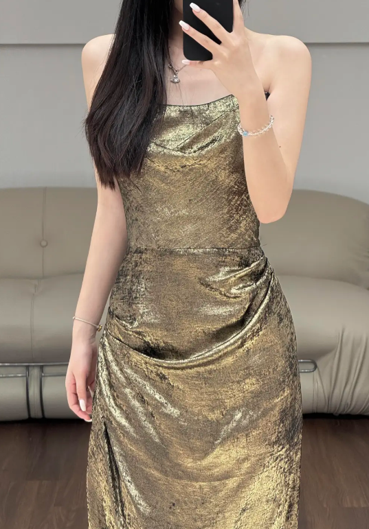 Gold Sheath Evening Dress Birthday Outfit Prom Party Dress fg8608