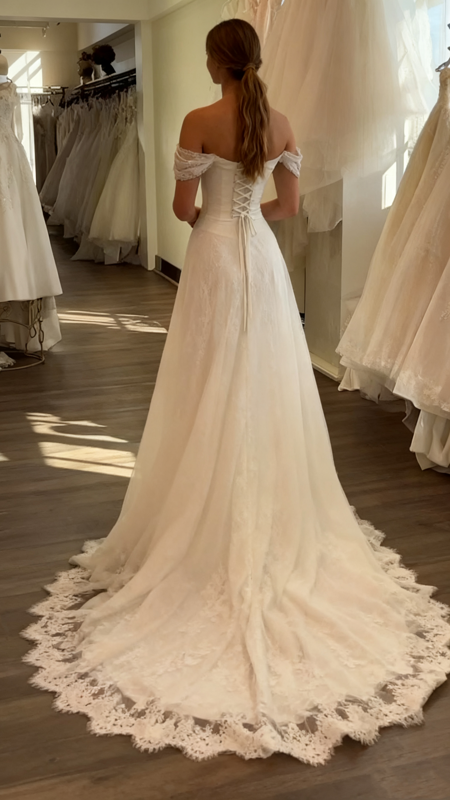 A Line White Off Shoulder Long Princess Wedding Dress fg8132