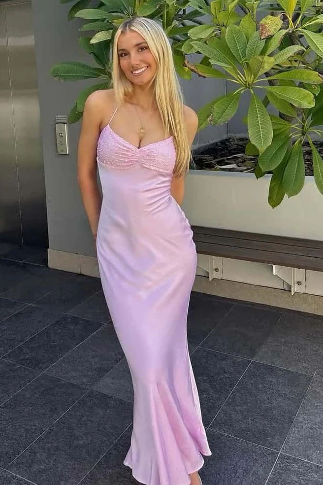 Simple Long Prom Dresses, Pink Evening Party Dresses fg1421
