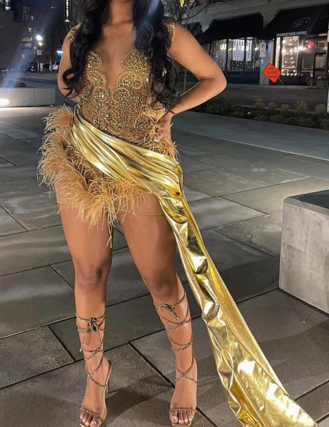 Sexy Black Girls Birthday Dresses Gold Rhinestone Feathers Mini Cocktail Party Gowns Women Club Outfit Vestidos De Gala fg6461