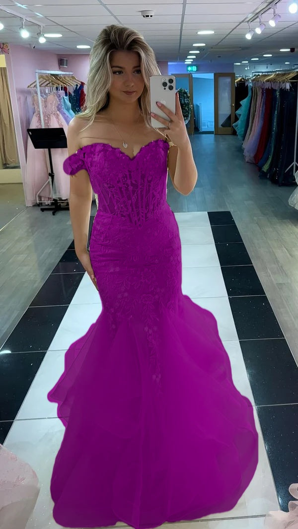 Yellow Mermaid Lace Evening Prom Dress, Long Party Formal Dresses fg7181