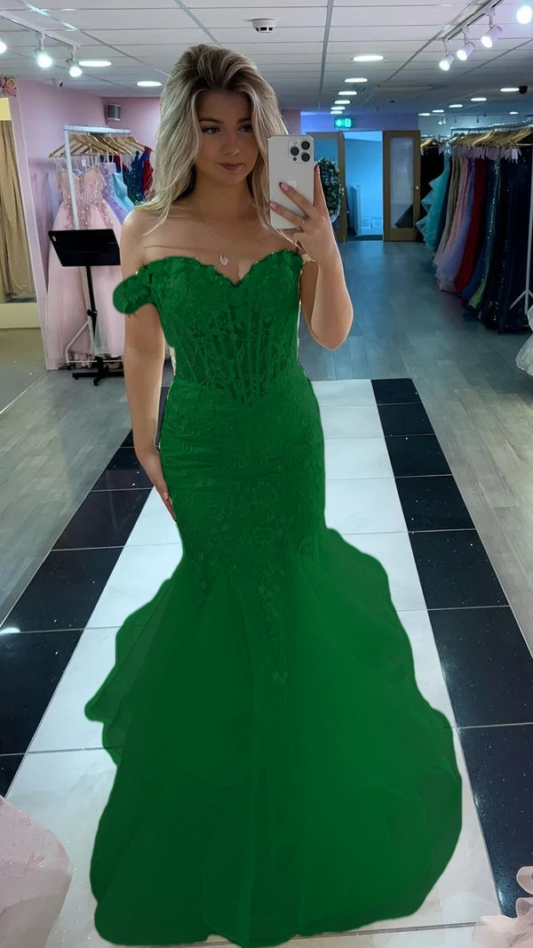 Yellow Mermaid Lace Evening Prom Dress, Long Party Formal Dresses fg7181