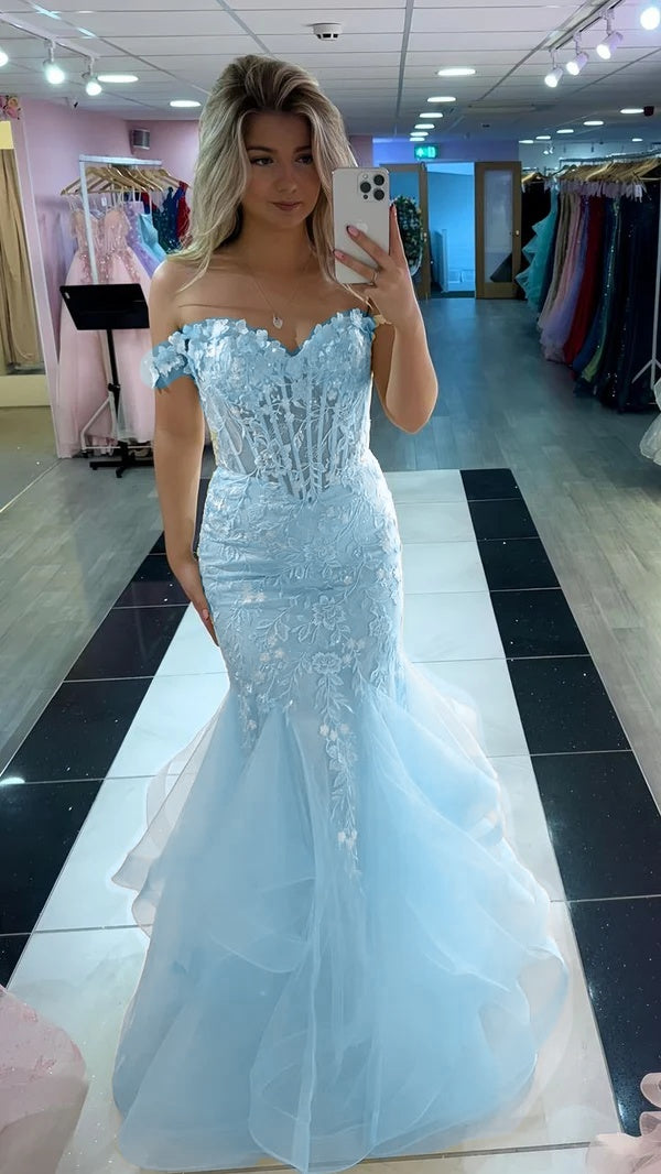 Yellow Mermaid Lace Evening Prom Dress, Long Party Formal Dresses fg7181