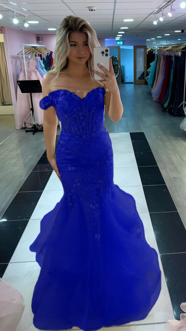 Yellow Mermaid Lace Evening Prom Dress, Long Party Formal Dresses fg7181