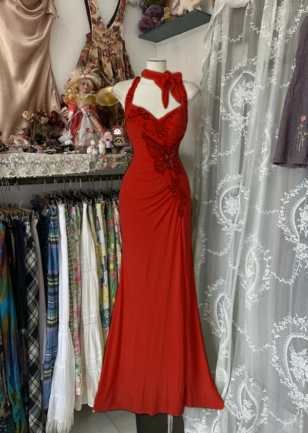 Yellow Halter Mermaid Long Prom Gown Evening Dress fg7398