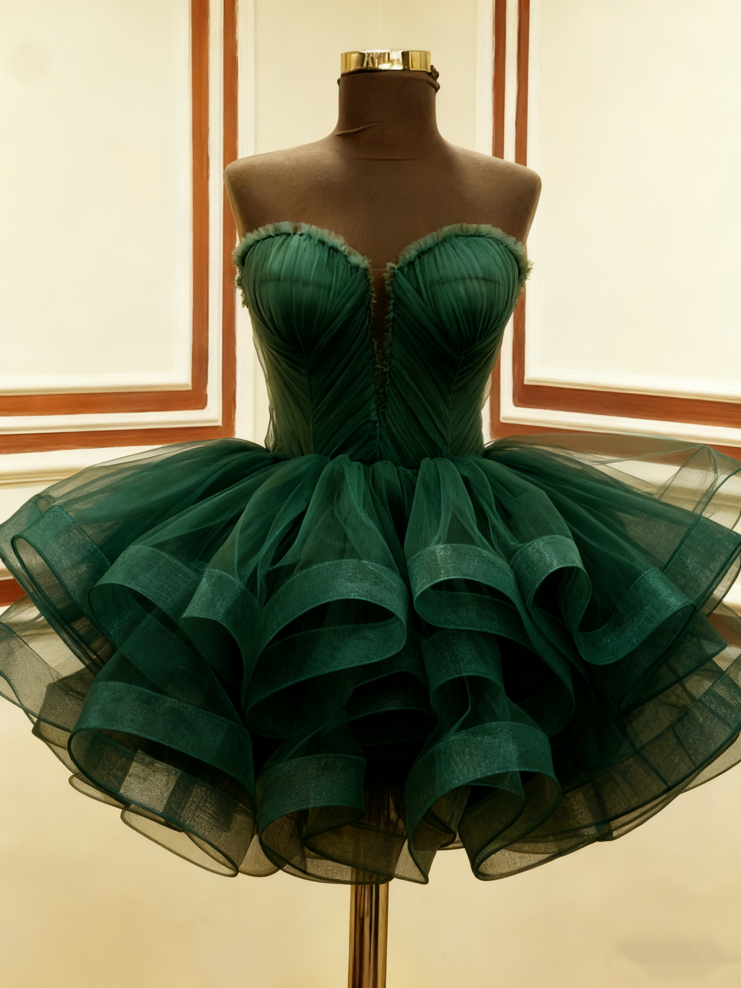 A Line Green Tulle Short Prom Dress Birthday Party Dress Homecoming Dress fg8136