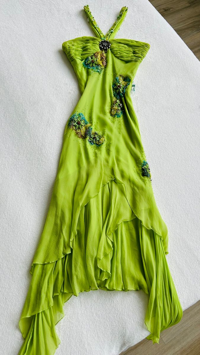 Green Chiffon Vintage Prom Dress Formal Evening Dress fg8268