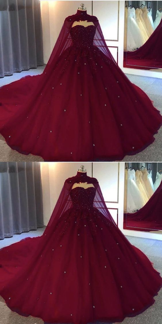 Burgundy Ball Gown Wedding Dress tulle Prom Dresses fg2871