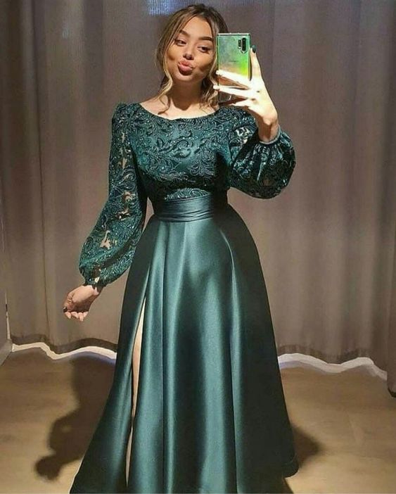 Charmantes langes Hochzeitsgastkleid in A-Linie, grün, Ballkleid fg2689