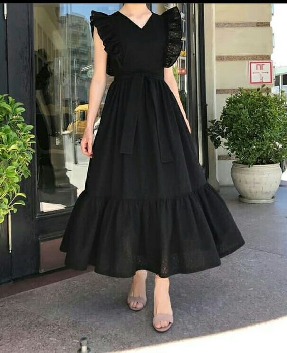 Black Evening Dress, Prom Vintage Dress fg2950