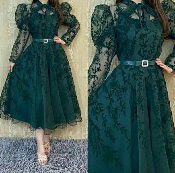 Green A line tulle lace prom dress tulle party dress fg2912