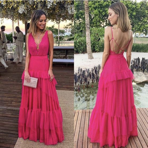 Hot Pink long prom dress Women Party Dress fg1157