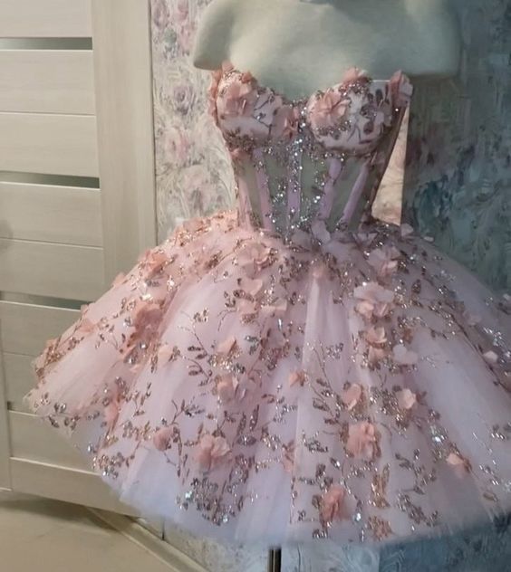 Vintage Short Pink Homecoming Dresses with Flowers fg2508