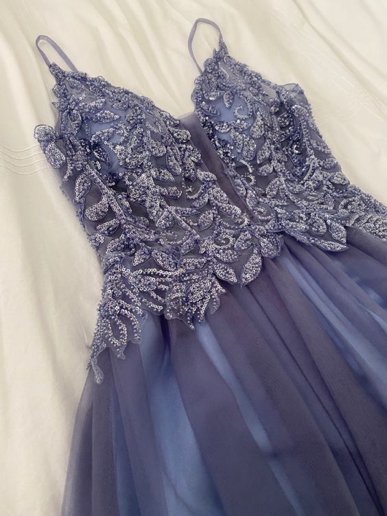 Appliques Dresses Long,Spaghetti Straps Tulle Prom Dresses fg2512