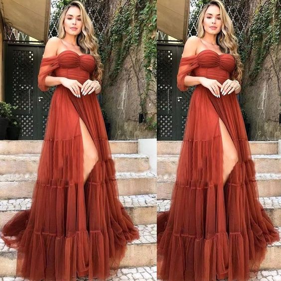 Burnt Orange Prom Dresses Slit fg2565