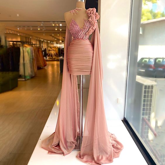 pink prom dresses, mini prom dresses, pleats prom dresses, beaded prom dresses, sheath prom dresses fg1542