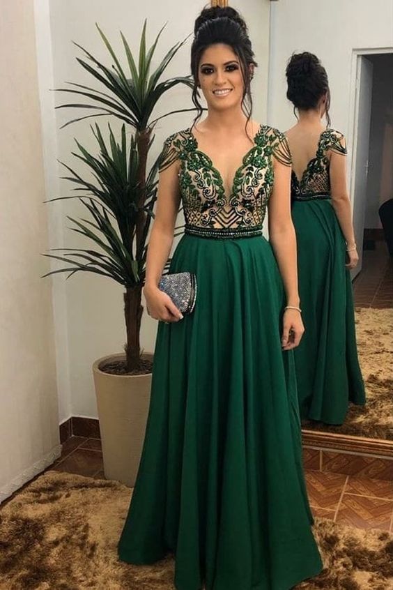 Green Long Prom Dress, Evening Dress fg2627