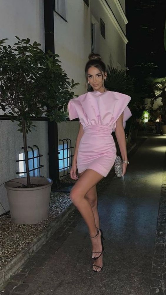 Pink Short homecoming dress Party Sexy Mini Dress fg1989