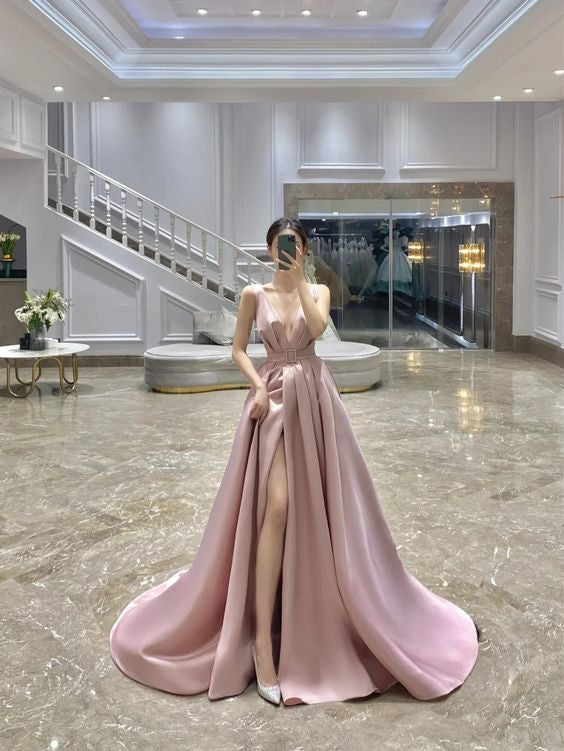 Pink A-Line Long Prom Dresses Evening Dresses fg2086