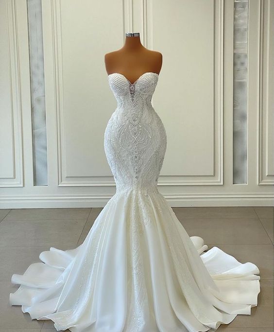 White Long Mermaid Prom Dresses Wedding dress fg1197