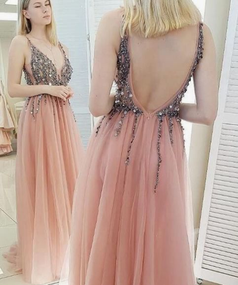 backless pink long Evening Dresses fg1926