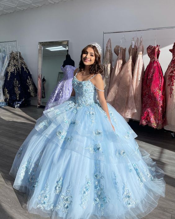 puffy prom dress, blue prom dress, tulle prom dresses, beaded prom dress, ball gown quinceanera dress fg2061