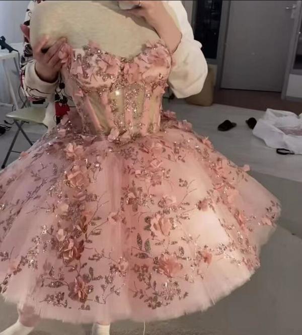 Vintage Short Pink Homecoming Dresses with Flowers fg2508