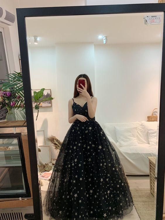 Sexy Black Prom Dresses A-Line / Princess Spaghetti Straps prom gown fg1207
