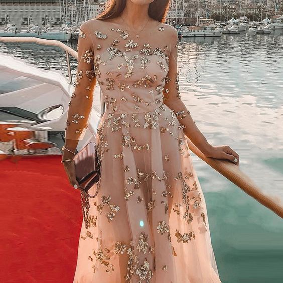 Ericdress Mid-Calf See-Through Three-Quarter Sleeve A-Line Women's Dress fg1674