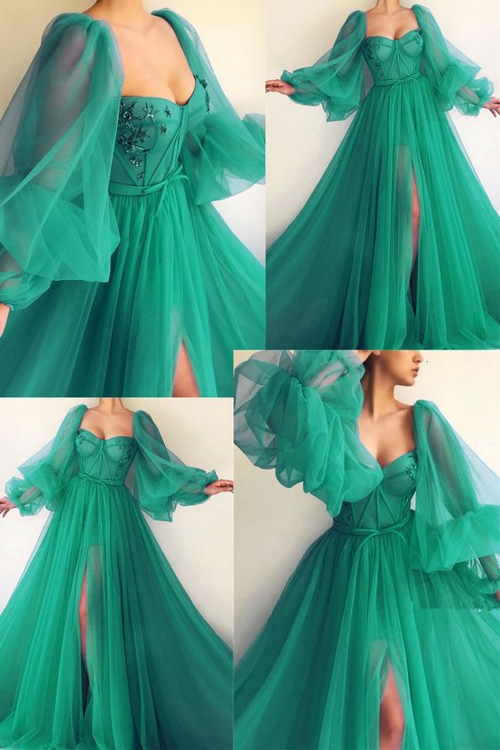 Puff Sleeve Prom Dresses Elegant Long Formal Dress fg1285