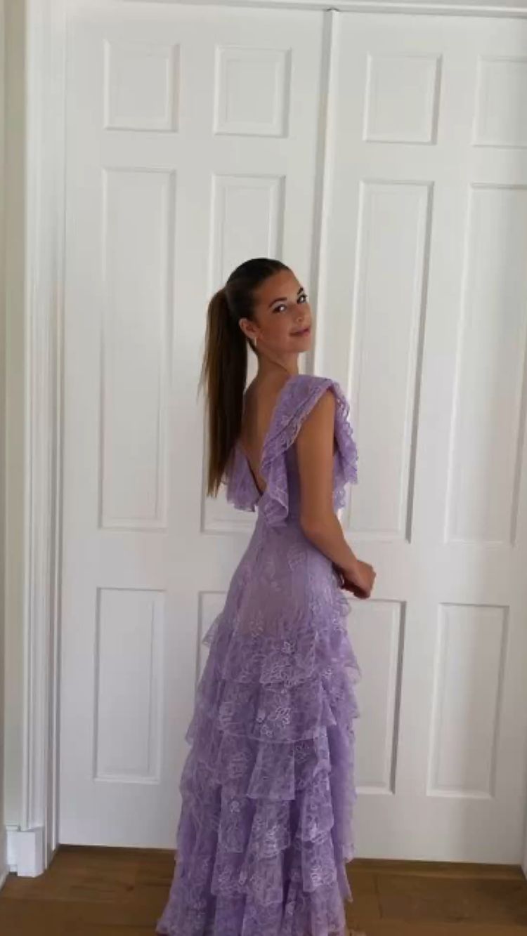 Lilac Lace Long prom dress Evening Gown Party Dress fg3249