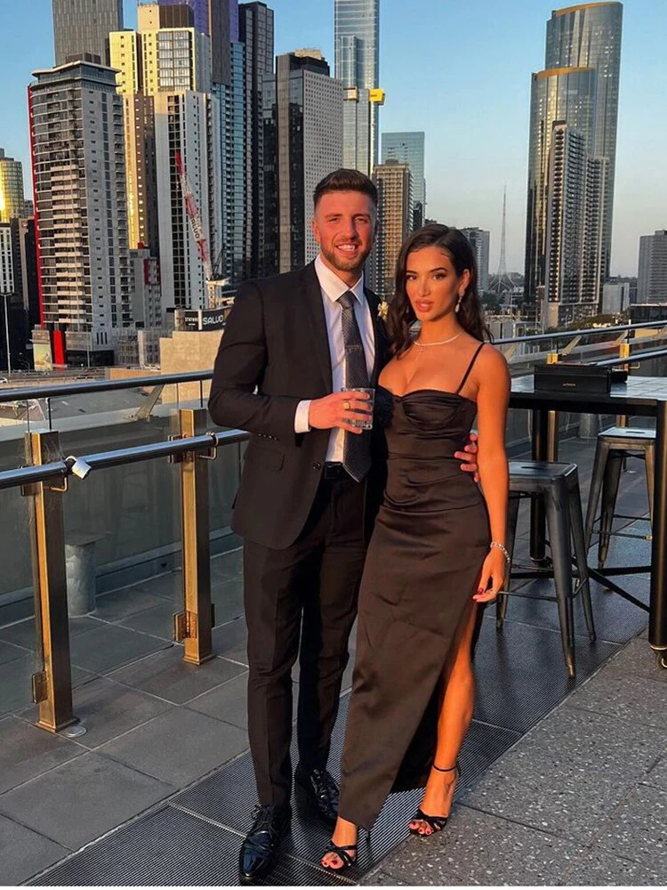 Sexy Maxi Dress Elegant Summer Satin Dress Bodycon Cut Out Side Split Spaghetti Strap Prom Dresses fg2435