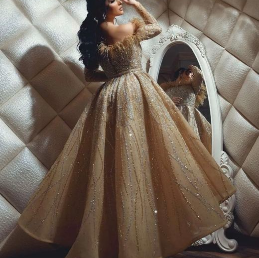 Gold prom dress long party dress fg2917