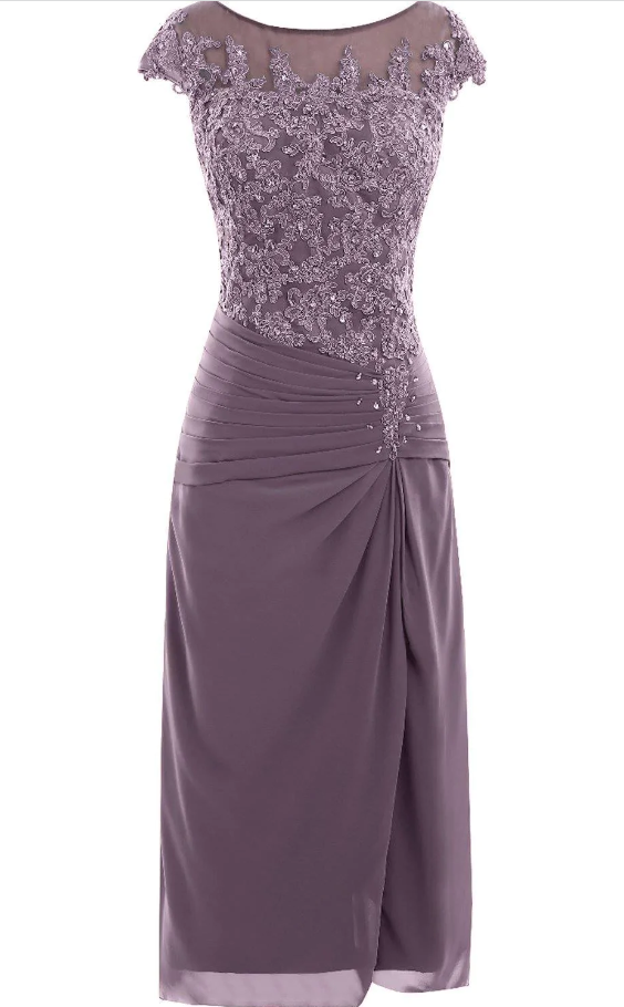 Mauve Cap Sleeve Beaded Mother of Bride Dress fg1785