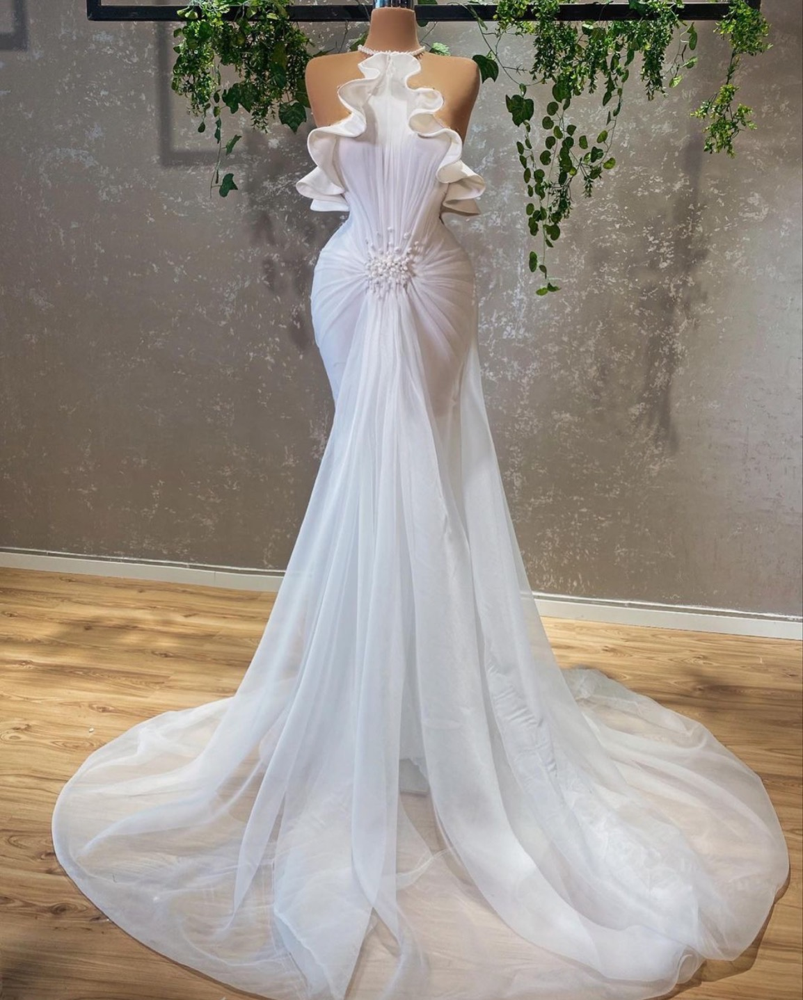 white evening dress, tiered evening dress, formal party dress wedding dress, bridal gown fg2576