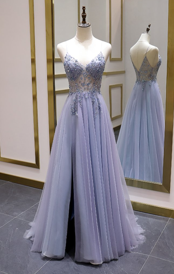 Sparkly A Line Spaghetti Straps Long Prom Dresses, Evening Party Dresses fg1100
