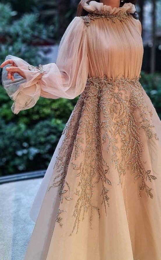 HIGH NECK BEADED ANKLE LENGTH WEDDING GOWN fg1496