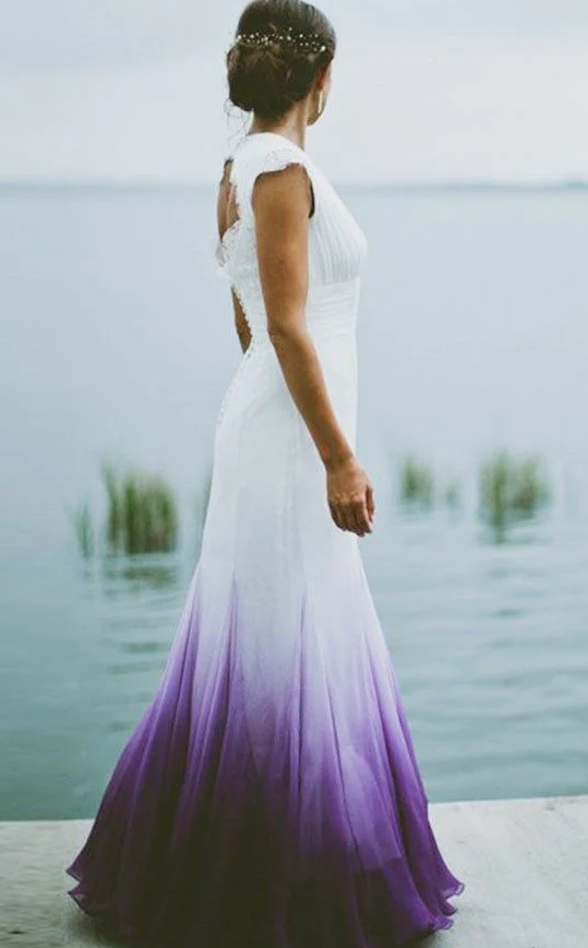 V neck Ombre Formal Prom Dress, A Line Wedding Dress Party Gown fg1772